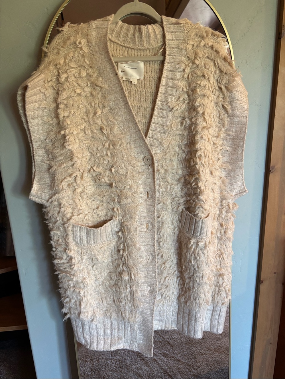 Anthropologie Cream Textured Button-Front Sweater Vest